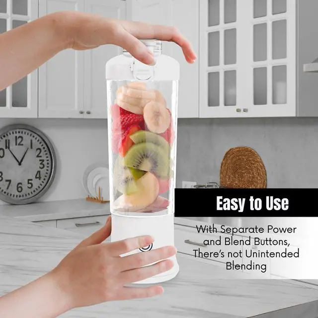Alt view image 3 of 7 - SSKAWorldwide Portable Blender 21oz Rechargeable and Wireless Mini Personal Blender for Shakes and Smoothies, 4000mAh Battery & 6 Blades for Protein Shakes, Fruit Juicer, Gym & Travel (White)