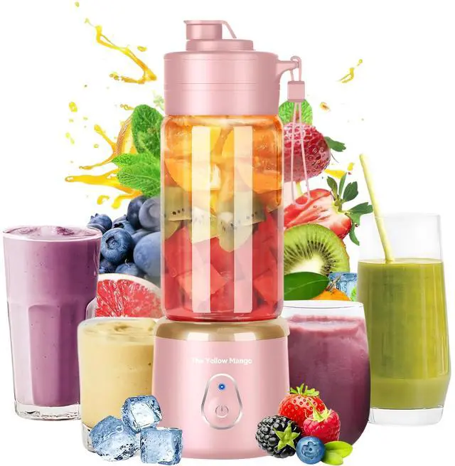 Main image of Portable Glass Blender Cup, Electric USB Mini Juicer Blender for Shakes and Smoothies, 500ml, 12 Stainless Steel Blades, Rechargeable, Lightweight, Black, Ideal for Travel & Gym (Pink)