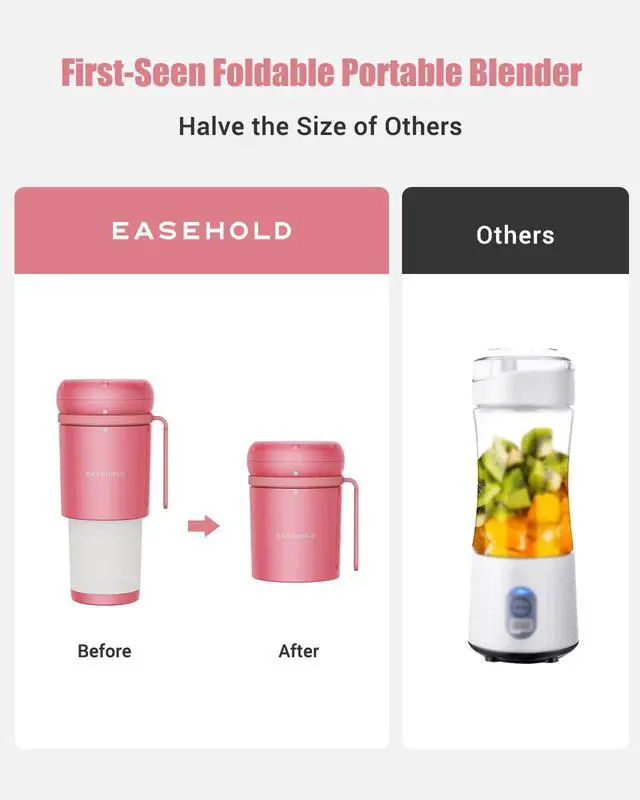 Alt view image 2 of 7 - Portable Blender for Smoothies, Magnetic Rechargeable Personal Blender with Ultra Sharp 4 Blades, Foldable Travel Juicer Cup, BPA-Free 10.5oz To-Go Mixer for Shakes, Gym, Office