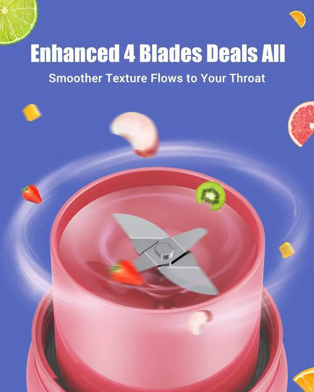 Alt view image 5 of 7 - Portable Blender for Smoothies, Magnetic Rechargeable Personal Blender with Ultra Sharp 4 Blades, Foldable Travel Juicer Cup, BPA-Free 10.5oz To-Go Mixer for Shakes, Gym, Office