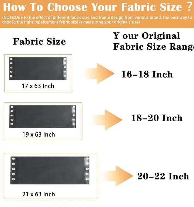 Alt view image 5 of 6 - 17" 19" 21" Wide Zero Gravity Chair Replacement Fabric, Repair Cloth with 4 Gravity Chair Replacement Cord Screws Kit, Zero Gravity Chair Accessories for Sling Patio Lawn Lounge Chair, Black