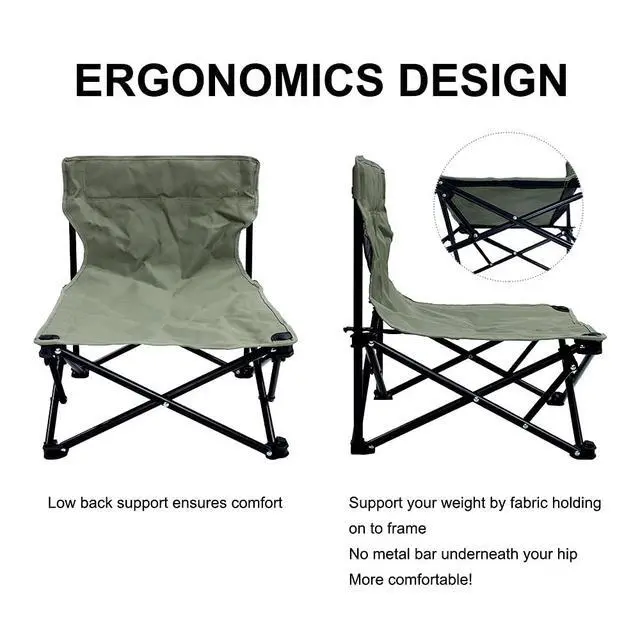 Alt view image 3 of 6 - Low Beach Chairs for Adults,Lightweight Camping Chair, Camp Chair, Folding Chairs for Outside Folding Lawn Chairs for Camping Beach Concert, Low Profile Low Back