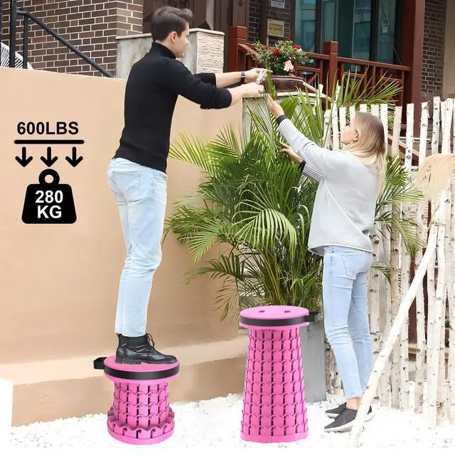 Alt view image 3 of 7 - Upgraded Collapsible Stool with Cushion & Bag, 18" H Portable Retractable Telescoping Folding Stool for Adults, Lightweight But Sturdy Capacity 600 lbs for Camping Fishing Hiking Travel