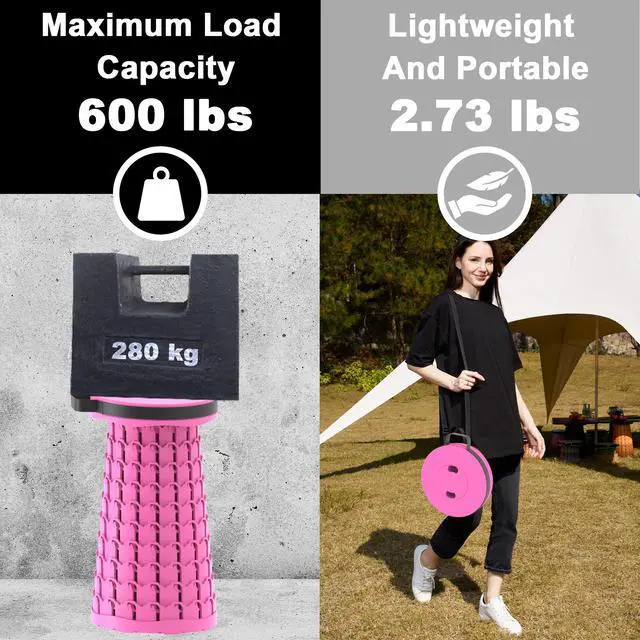 Alt view image 5 of 7 - Upgraded Collapsible Stool with Cushion & Bag, 18" H Portable Retractable Telescoping Folding Stool for Adults, Lightweight But Sturdy Capacity 600 lbs for Camping Fishing Hiking Travel