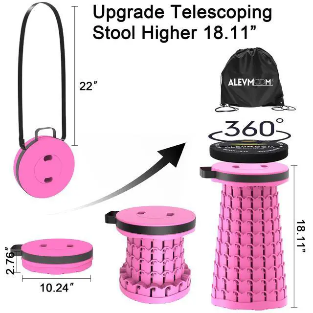 Alt view image 6 of 7 - Upgraded Collapsible Stool with Cushion & Bag, 18" H Portable Retractable Telescoping Folding Stool for Adults, Lightweight But Sturdy Capacity 600 lbs for Camping Fishing Hiking Travel