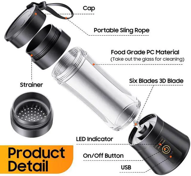 Alt view image 7 of 7 - Portable Blender for Smoothies & Shakes - Cordless Personal Size Mini Blender with BAP Free Juice Cup, Quick Squeeze for Sports/Picnic/Home