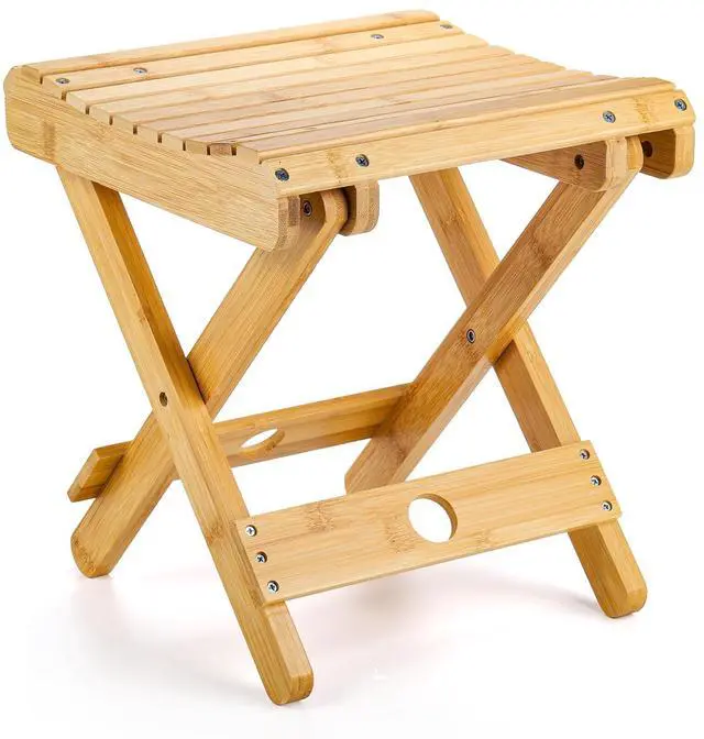 Main image of Bamboo Folding Step Stool - 12 Inch Height Bamboo Shower Bench Stool Spa Bath Seat Chairs for Shower, Leg Shaving and Foot Rest, Portable Small Stool Little Chair