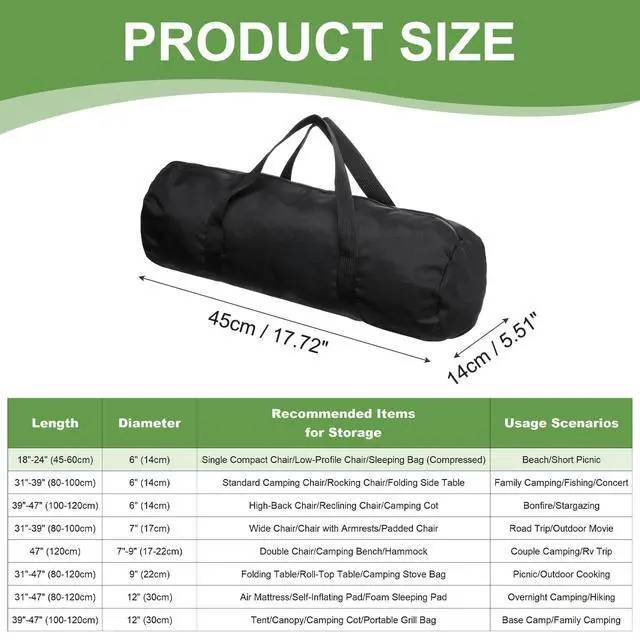 Alt view image 2 of 7 - Camping Folding Chair Replacement Bags, Heavy Duty Carry Bag Zipper with Strap Tear-Resistant Durable Outdoor Gear Bag 18" x 6" & Black -for (Lawn Chairs/Beach Chair/Umbrella/Tent)