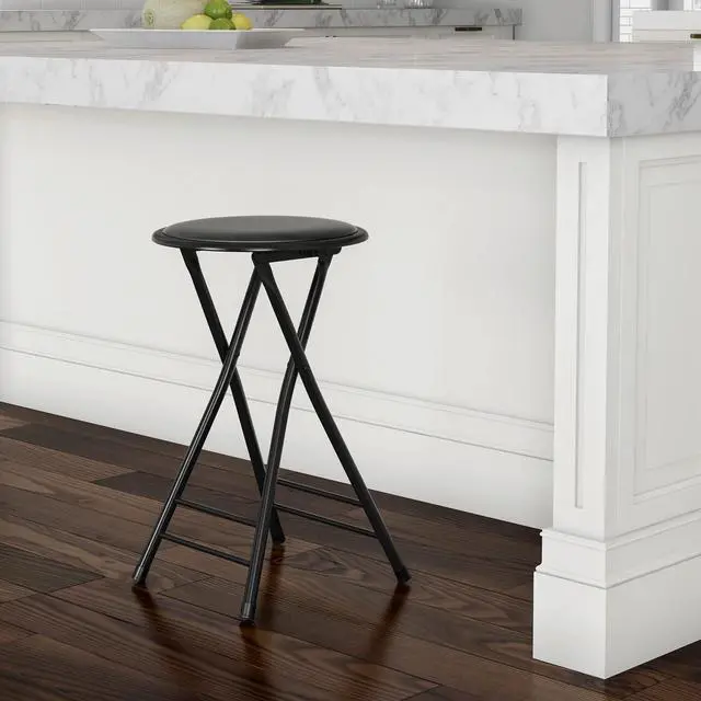 Alt view image 3 of 7 - Backless Folding Stool with 225lb Capacity for Kitchen or Rec Room - Portable Indoor Counter Bar Stools (24-Inch, Black)