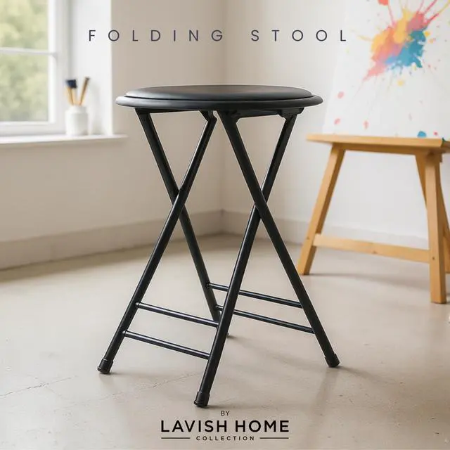 Alt view image 6 of 7 - Backless Folding Stool with 225lb Capacity for Kitchen or Rec Room - Portable Indoor Counter Bar Stools (24-Inch, Black)