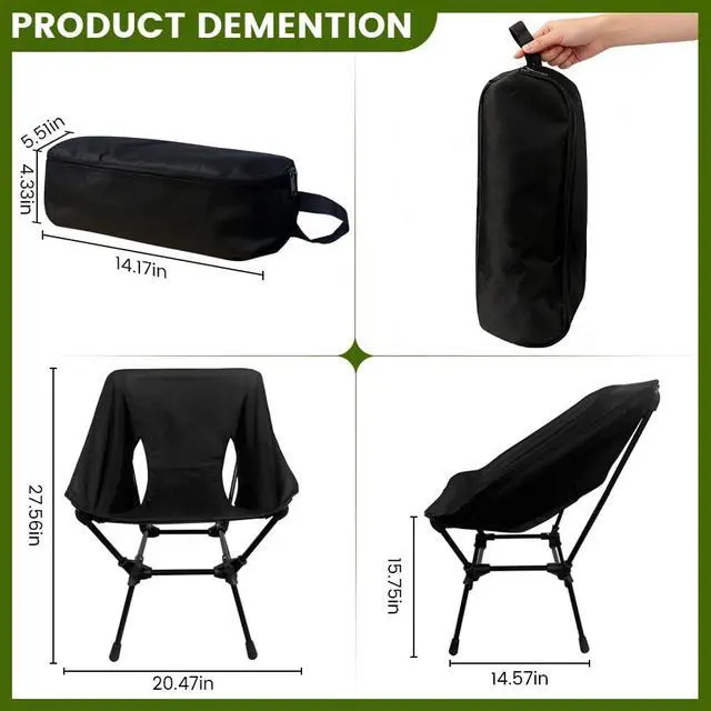 Alt view image 3 of 4 - Portable Compact Folding Camping Chairs Lightweight High Back with Pillow, Deep Recline, ArmPads, Side Pockets-for Motorcycle, RV, Backpacking, Travel, Festival Black