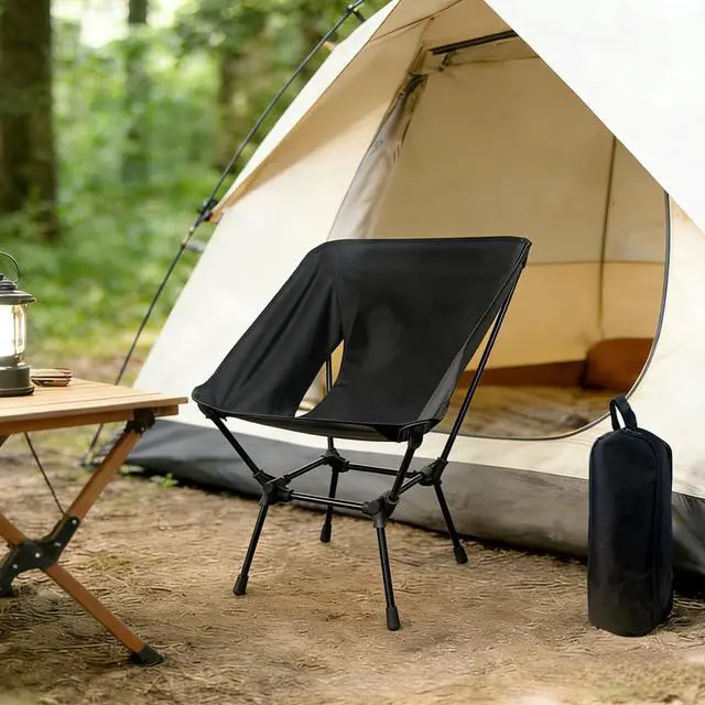 Alt view image 4 of 4 - Portable Compact Folding Camping Chairs Lightweight High Back with Pillow, Deep Recline, ArmPads, Side Pockets-for Motorcycle, RV, Backpacking, Travel, Festival Black