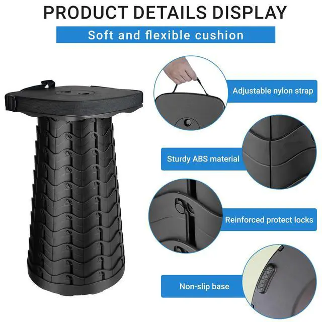 Alt view image 2 of 6 - Upgraded Square Folding Stool, Max Load Capacity 485lbs, Portable Collapsible Seat, Telescoping Foldable Stool for Camping, Fishing, Hiking, Travel