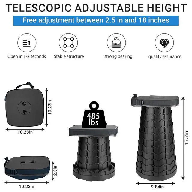 Alt view image 3 of 6 - Upgraded Square Folding Stool, Max Load Capacity 485lbs, Portable Collapsible Seat, Telescoping Foldable Stool for Camping, Fishing, Hiking, Travel