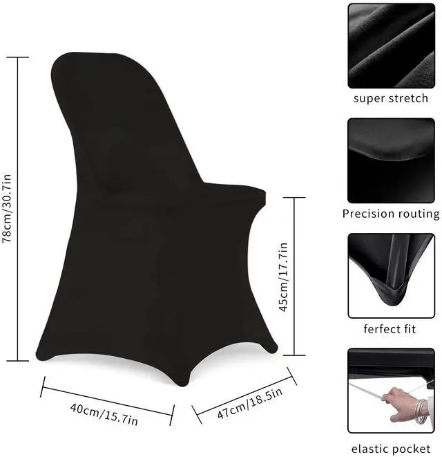 Alt view image 4 of 7 - Folding Chair Covers for Wedding, 10pcs Stretch Spandex Washable Fabric Chair Cover, Decoration Chair Cover for Wedding, Party, Banquet, Birthday, Conference, Event(Black, 10 PCS)