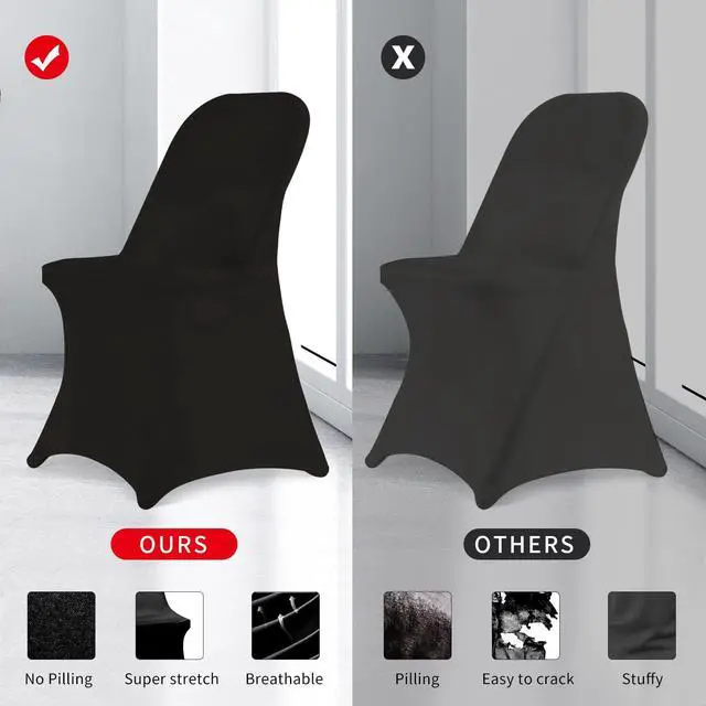 Alt view image 5 of 7 - Folding Chair Covers for Wedding, 10pcs Stretch Spandex Washable Fabric Chair Cover, Decoration Chair Cover for Wedding, Party, Banquet, Birthday, Conference, Event(Black, 10 PCS)