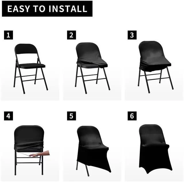 Alt view image 6 of 7 - Folding Chair Covers for Wedding, 10pcs Stretch Spandex Washable Fabric Chair Cover, Decoration Chair Cover for Wedding, Party, Banquet, Birthday, Conference, Event(Black, 10 PCS)
