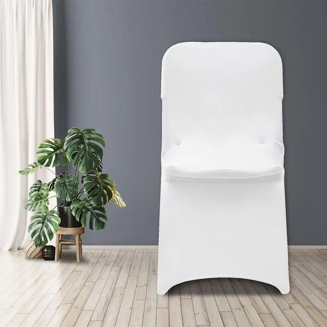 Alt view image 7 of 7 - 2 PCS White Stretch Spandex Folding Chair Slipcovers, Dining Room Chair Covers Stretch Chair Slipcovers Protector for Wedding, Banquet, and Party