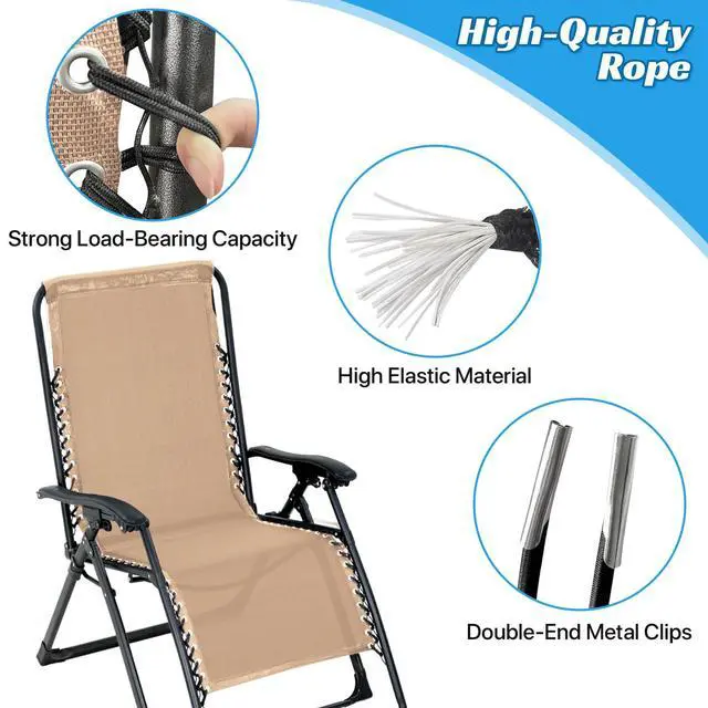 Alt view image 4 of 7 - Zero Gravity Chair Replacement Fabric Kit, 21" W x 63" L Repair Cloth with Replacement Bungee Cord for Anti Gravity Folding Lounge Recliner Lawn Beach Sling Chairs, Tan