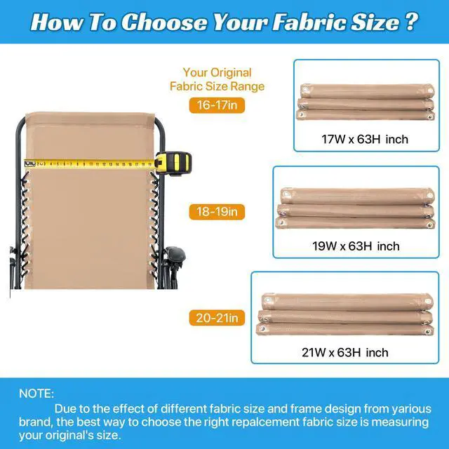 Alt view image 5 of 7 - Zero Gravity Chair Replacement Fabric Kit, 21" W x 63" L Repair Cloth with Replacement Bungee Cord for Anti Gravity Folding Lounge Recliner Lawn Beach Sling Chairs, Tan