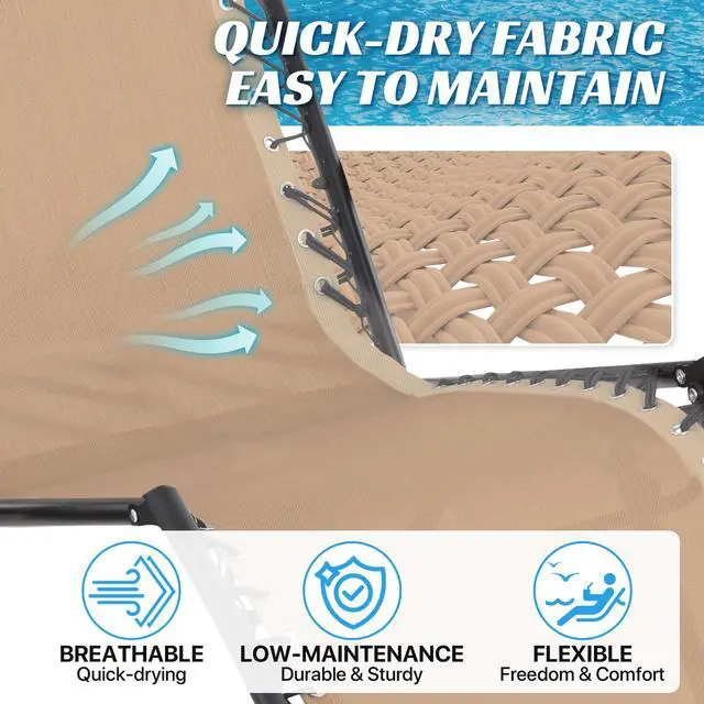 Alt view image 3 of 7 - Zero Gravity Chair Replacement Fabric Kit, 21" W x 63" L Repair Cloth with Replacement Bungee Cord for Anti Gravity Folding Lounge Recliner Lawn Beach Sling Chairs, Tan