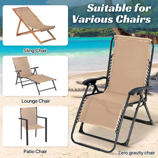Alt view image 7 of 7 - Zero Gravity Chair Replacement Fabric Kit, 21" W x 63" L Repair Cloth with Replacement Bungee Cord for Anti Gravity Folding Lounge Recliner Lawn Beach Sling Chairs, Tan