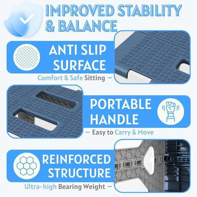Alt view image 4 of 7 - Folding Shower Stool - Foldable & Anti-Slip Shower Chair for Inside Shower - 330lbs Safety Waterproof Plastic Fold Up Shower Seat - Portable Travel Compact Bath Bench for Elderly, Handicap & Disabled