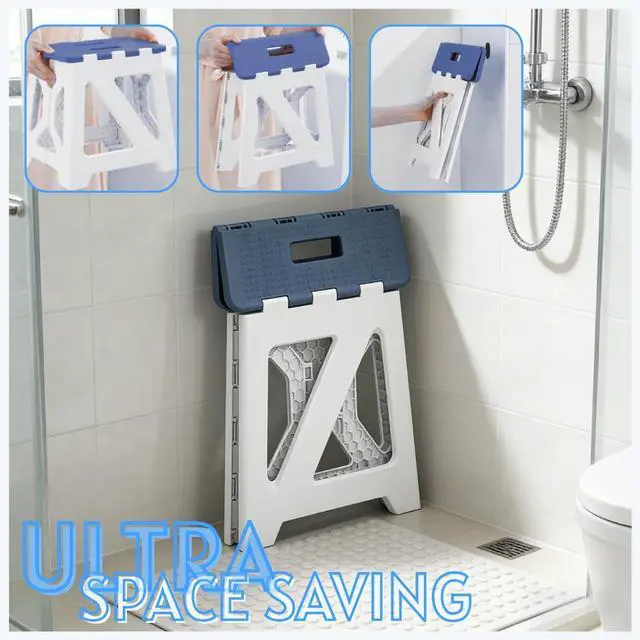 Alt view image 5 of 7 - Folding Shower Stool - Foldable & Anti-Slip Shower Chair for Inside Shower - 330lbs Safety Waterproof Plastic Fold Up Shower Seat - Portable Travel Compact Bath Bench for Elderly, Handicap & Disabled