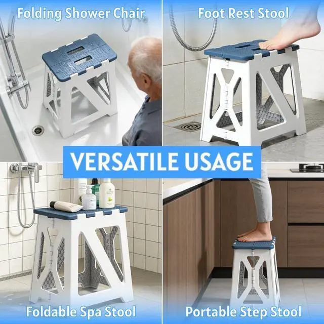 Alt view image 6 of 7 - Folding Shower Stool - Foldable & Anti-Slip Shower Chair for Inside Shower - 330lbs Safety Waterproof Plastic Fold Up Shower Seat - Portable Travel Compact Bath Bench for Elderly, Handicap & Disabled
