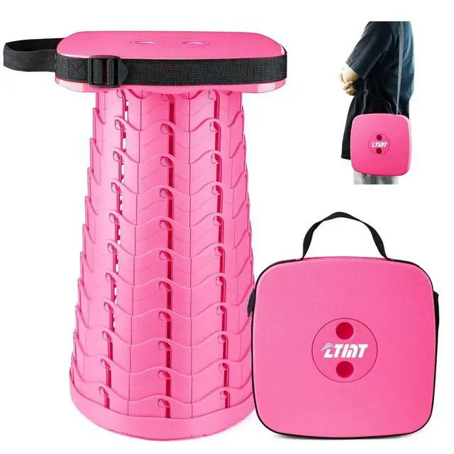 Main image of Upgraded Folding Stool - 485lbs Load Capacity,Telescopic Stool,Portable Collapsible Seat for Camping,Fishing,Hiking,Travel (Square-Pink)