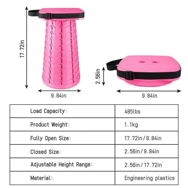 Alt view image 3 of 6 - Upgraded Folding Stool - 485lbs Load Capacity,Telescopic Stool,Portable Collapsible Seat for Camping,Fishing,Hiking,Travel (Square-Pink)