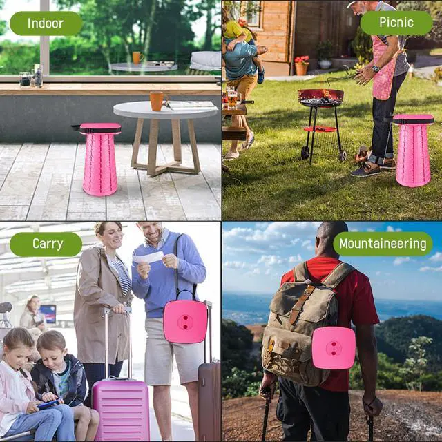 Alt view image 5 of 6 - Upgraded Folding Stool - 485lbs Load Capacity,Telescopic Stool,Portable Collapsible Seat for Camping,Fishing,Hiking,Travel (Square-Pink)