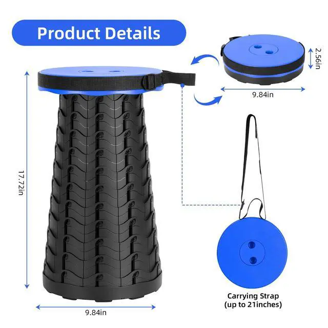 Alt view image 3 of 7 - Collapsible Stool, Folding Chair - Upgraded Portable Chair with 400lbs Load Capacity, Perfect for Camping, Fishing, Hiking - Folding Stool with Carrying Straps, Gifts for Fisherman (Blue)