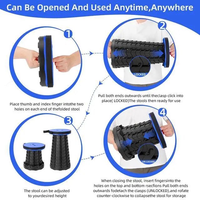 Alt view image 7 of 7 - Collapsible Stool, Folding Chair - Upgraded Portable Chair with 400lbs Load Capacity, Perfect for Camping, Fishing, Hiking - Folding Stool with Carrying Straps, Gifts for Fisherman (Blue)