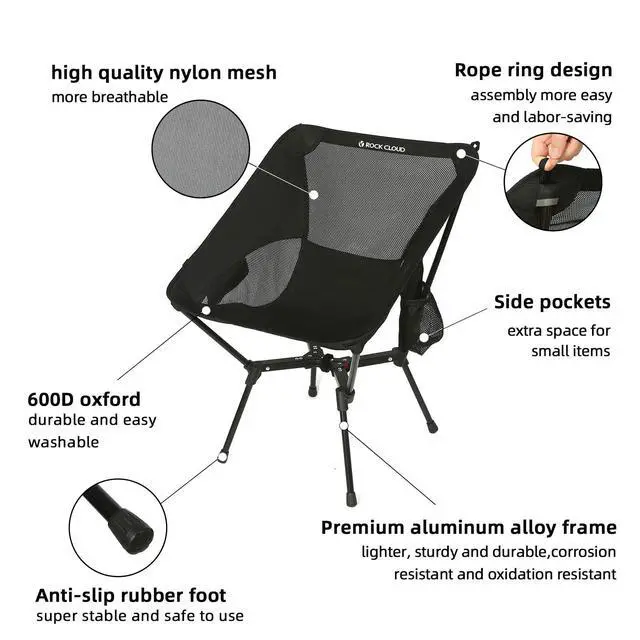 Alt view image 3 of 7 - Portable Camping Chair Lightweight Folding Chairs Outdoor for Camp Hiking Backpacking Lawn Beach Sports