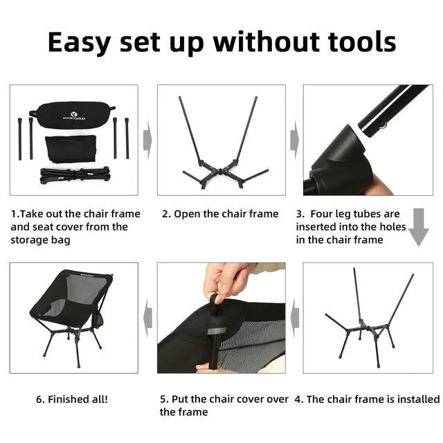 Alt view image 7 of 7 - Portable Camping Chair Lightweight Folding Chairs Outdoor for Camp Hiking Backpacking Lawn Beach Sports