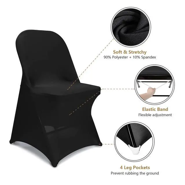 Alt view image 3 of 7 - Spandex Folding Chair Covers, Black Folding Chair Slipcovers 6 PCS, Universal Fitted Chair Slipcovers for Wedding, Party, Banquet, Holidays, Celebration