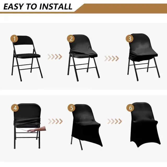 Alt view image 5 of 7 - Spandex Folding Chair Covers, Black Folding Chair Slipcovers 6 PCS, Universal Fitted Chair Slipcovers for Wedding, Party, Banquet, Holidays, Celebration