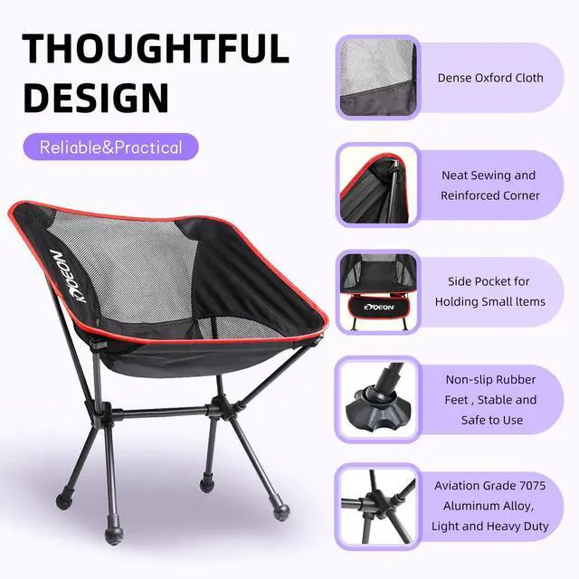 Alt view image 2 of 7 - Portable Camping Chair, Black 1Pack, Ultralight Durable Foldable Chair for Outdoor Camp, Travel, Beach, Picnic, Garden, Sport Sturdy Frame, Comfortable Collapsible Lawn Chair, Supports 330Lbs