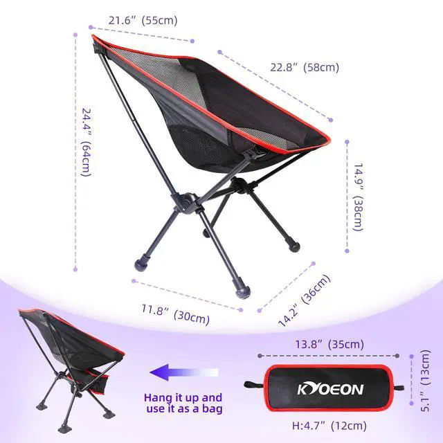 Alt view image 5 of 7 - Portable Camping Chair, Black 1Pack, Ultralight Durable Foldable Chair for Outdoor Camp, Travel, Beach, Picnic, Garden, Sport Sturdy Frame, Comfortable Collapsible Lawn Chair, Supports 330Lbs