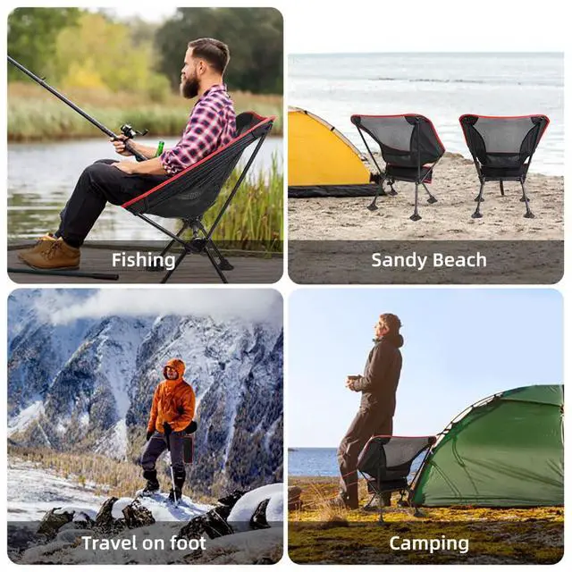 Alt view image 7 of 7 - Portable Camping Chair, Black 1Pack, Ultralight Durable Foldable Chair for Outdoor Camp, Travel, Beach, Picnic, Garden, Sport Sturdy Frame, Comfortable Collapsible Lawn Chair, Supports 330Lbs