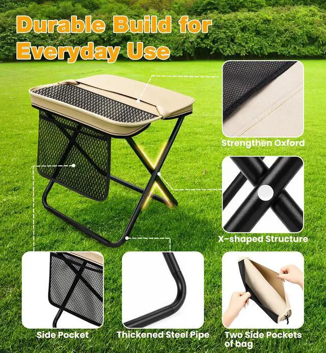 Alt view image 5 of 7 - 2 Pack XL Portable Chairs for Adults, 14.2" W x 14.2" H Seat & Knee-Friendly Folding Stool, Foldable Backpack Stool, Heavy Duty Collapsible Camping Seat for Fishing Travel - Green