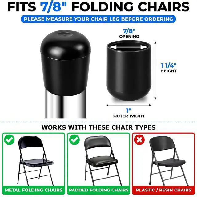Alt view image 3 of 7 - Metal Folding Chair Leg Caps, 7/8 Inch, Black Chair Caps, 12 Pack