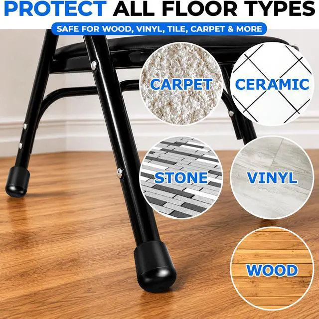 Alt view image 5 of 7 - Metal Folding Chair Leg Caps, 7/8 Inch, Black Chair Caps, 12 Pack