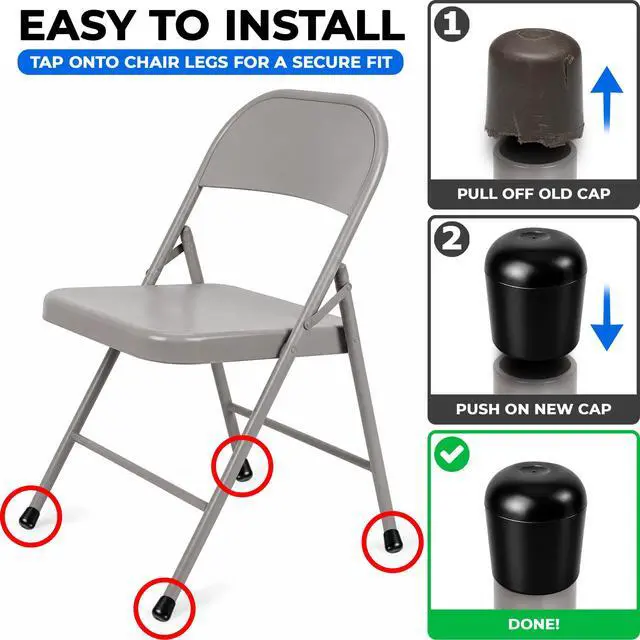 Alt view image 4 of 7 - Metal Folding Chair Leg Caps, 7/8 Inch, Black Chair Caps, 12 Pack
