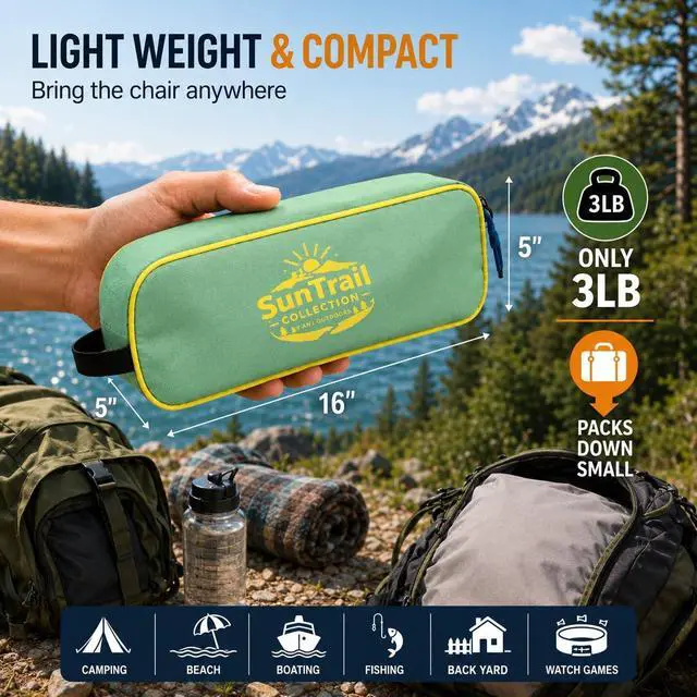 Alt view image 4 of 7 - Portable Camping Chair for Young Adults and Teens, Holds 220 LB, Lightweight & Compact Foldable Camp Chair for Backpacking Travel, Outdoor Folding Chair for Beach, Sports, Fishing, Lawn & Concert