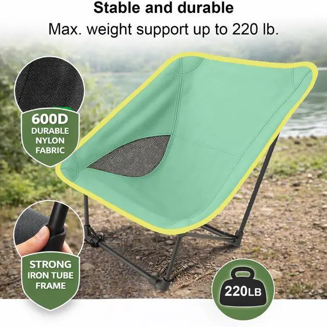 Alt view image 6 of 7 - Portable Camping Chair for Young Adults and Teens, Holds 220 LB, Lightweight & Compact Foldable Camp Chair for Backpacking Travel, Outdoor Folding Chair for Beach, Sports, Fishing, Lawn & Concert