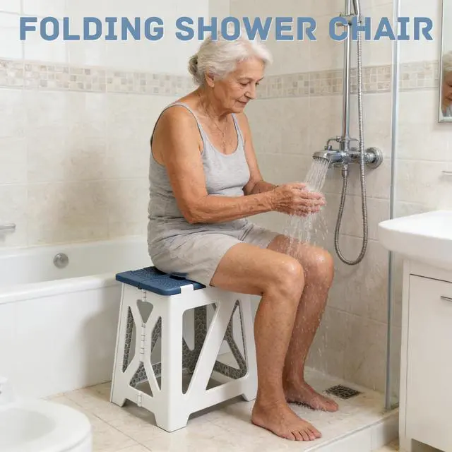 Alt view image 3 of 7 - Folding Shower Chair for Inside Shower | Safety Anti-Slip & Waterproof Foldable Shower Seat 330lbs | Small Portable Travel Shower Stool Bath Seat Bench for Elderly, Disabled & Injured
