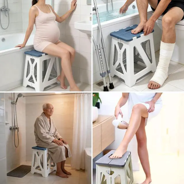 Alt view image 6 of 7 - Folding Shower Chair for Inside Shower | Safety Anti-Slip & Waterproof Foldable Shower Seat 330lbs | Small Portable Travel Shower Stool Bath Seat Bench for Elderly, Disabled & Injured