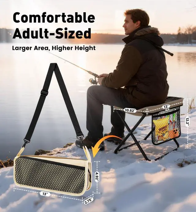 Alt view image 4 of 7 - 2 Pack Portable Folding Stools, Collapsible Pocket Chair, Foldable Camping Stool for Adults Backpack, Outdoor Seats Foot Rest, for Travel Hunting Fishing Hiking Gardening - Large, Khaki